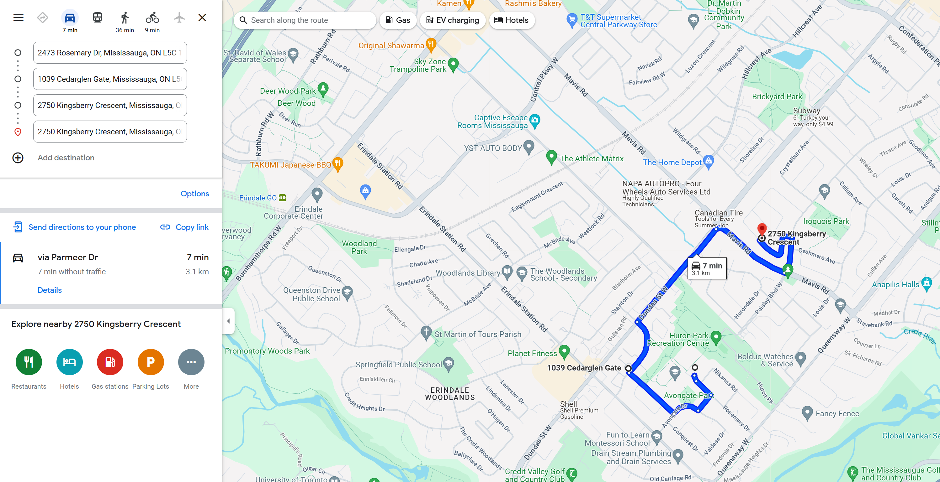 google maps sample route